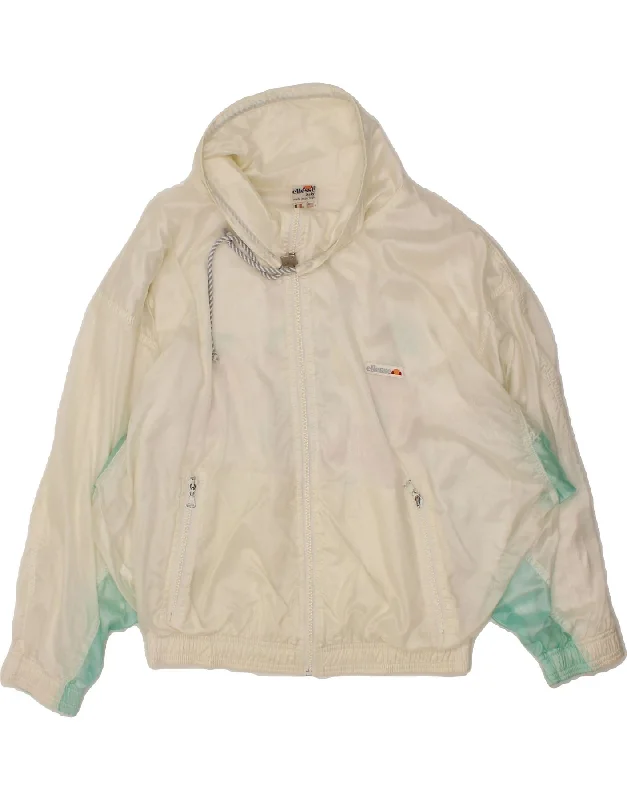 ELLESSE Womens Oversized Graphic Rain Jacket UK 16 Large White Colourblock Hooded Jacket Caped Jacket Shawl Collar Jacket