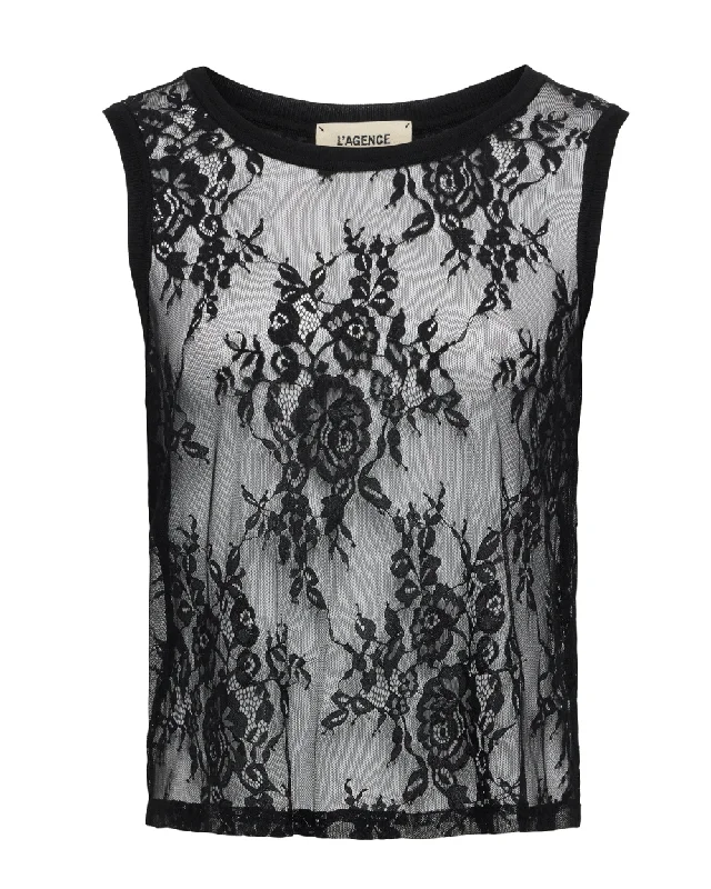Black Lace Muscle Tank solid color tank