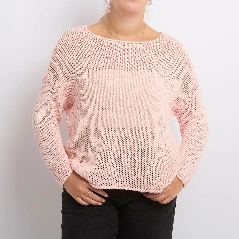 Crochet-Knit Crewneck Sweater - UK 10 Elegant Classic Vintage