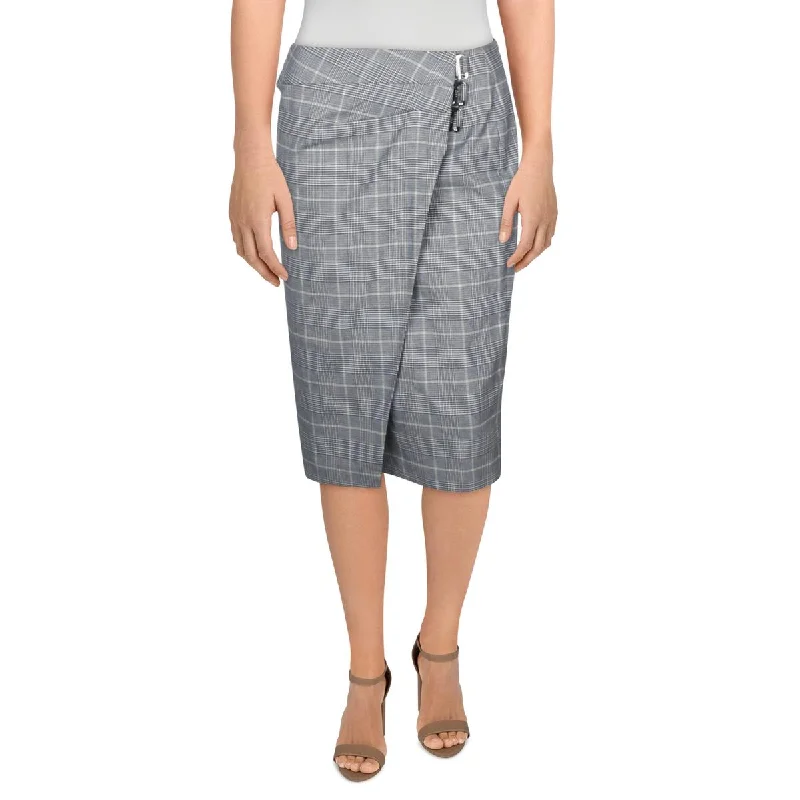 DKNY Womens Plaid Above Knee Wrap Skirt chiffon skirt floaty