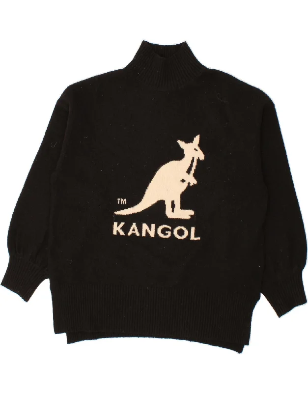 KANGOL Womens Graphic Turtle Neck Jumper Sweater UK 10 Small Black Satin Fabric Silk Fabric Chiffon Fabric