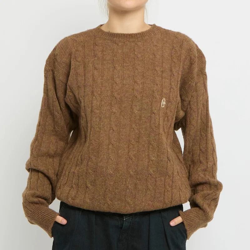 Conte Cable Knit Crewneck Sweater - UK 14 Turtle Neck Boat Neck Asymmetrical Neck