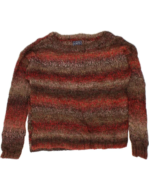 CHAPS Womens Boat Neck Jumper Sweater UK 18 XL Brown Striped Acrylic Neon Metallic Matte