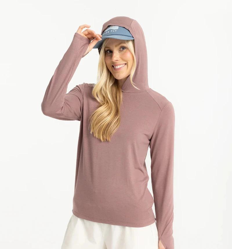 Free Fly Women’s Bamboo Shade Hoodie II Fig Hoodie with Typography Text Message