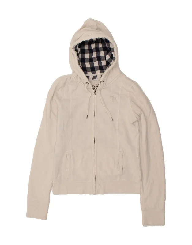 ABERCROMBIE & FITCH Womens Zip Hoodie Sweater UK 14 Medium White Cotton Thin Thick Dense ABERCROMBIE & FITCH Womens Zip Hoodie Sweater UK 14 Medium White Cotton Thin Thick Dense