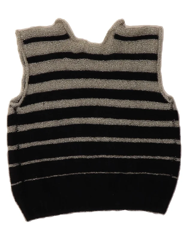 VINTAGE Womens Vest Tank Top UK 12 Medium Black Striped playful tank top