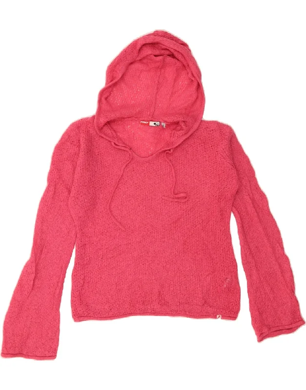 ROXY Womens Crop Hooded Jumper Sweater UK 10 Small Pink Solid Color Striped Floral Print
