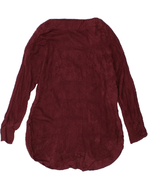 LEE Womens Longline Boat Neck Jumper Sweater UK 22 3XL Maroon Striped Mesh Blend Leather Blend Suede Blend