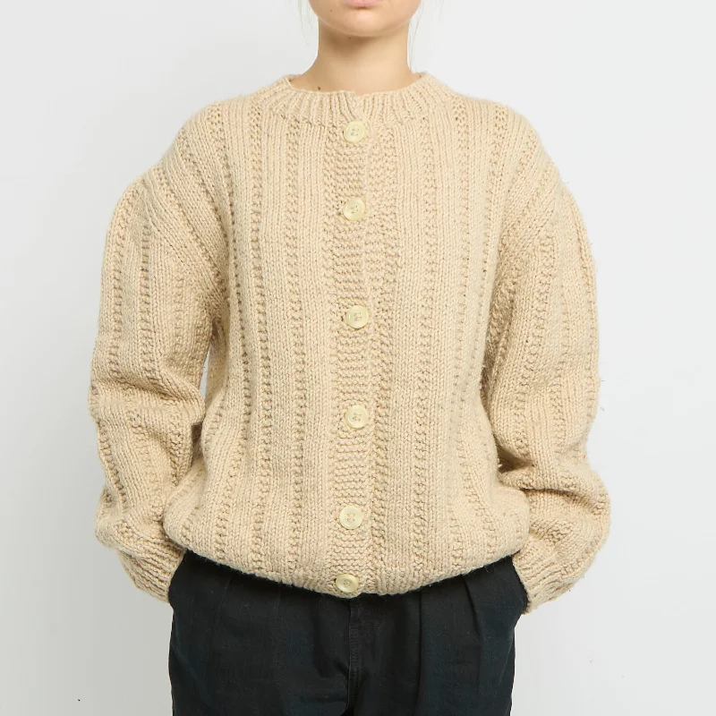Heavy Knit Button  Sweater - UK 16 Mesh Blend Leather Blend Suede Blend