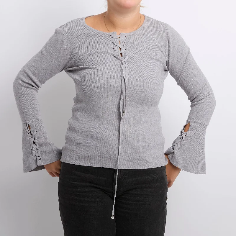 Lace Up  FIne Knit Sweater - UK 8 Long Sweater Short Sweater Cropped Sweater