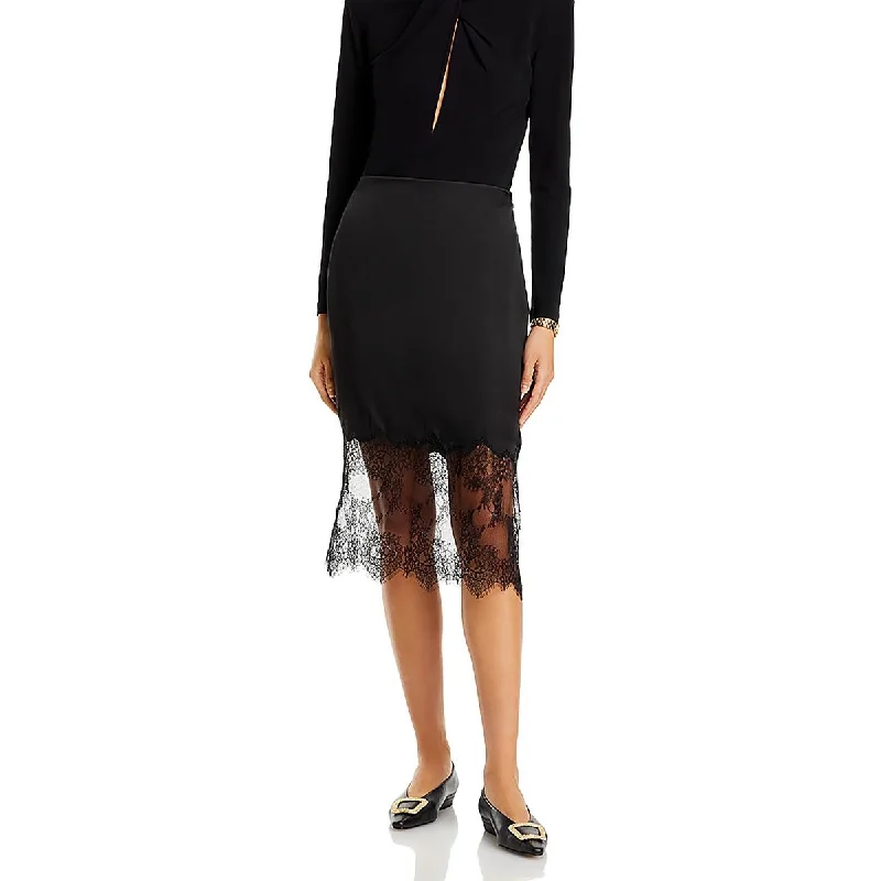 Anine Bing Womens Amalie Silk Blend Lace Trim Midi Skirt patchwork skirt art
