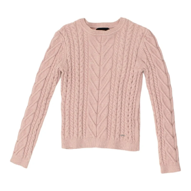 Diesel Womens Pink Cable Knit Jumper | Vintage Casual High End Designer Sweater Boat Neck Shawl Collar Notched Collar