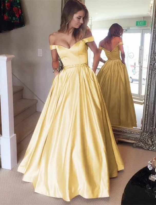 Ball Gown Elegant Prom Formal Evening Dress Off Shoulder Backless Short Sleeve Floor Length Satin with Pleats Beading Tunics Luxurious high-end