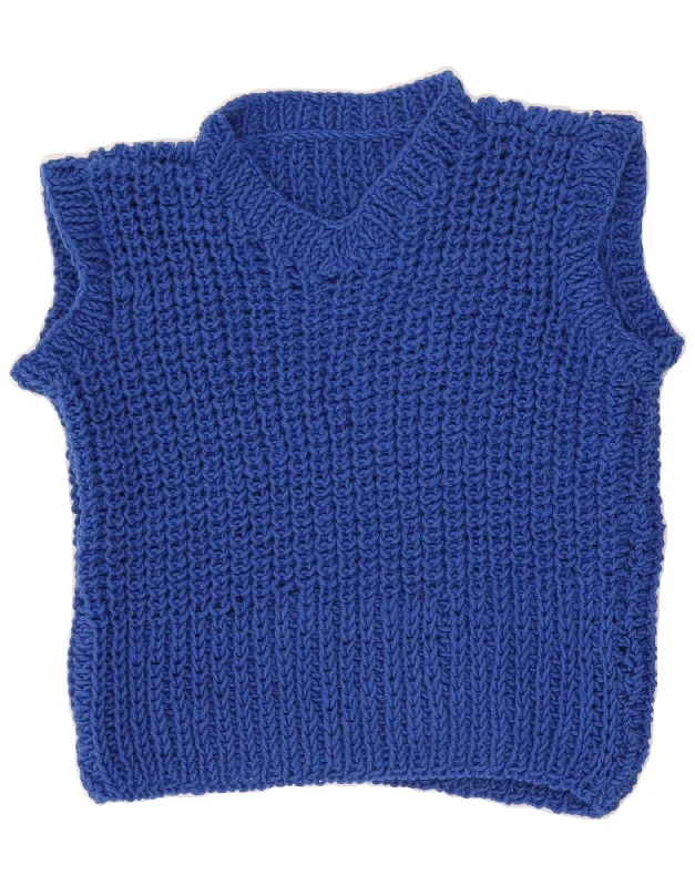 VINTAGE Womens Crop Vest Tank Top UK 12 Medium Blue Wool flirty tank top