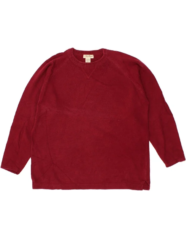 EDDIE BAUER Womens Oversized Crew Neck Jumper Sweater UK 16 Large Burgundy Lace Blend Ribbed Blend Corduroy Blend