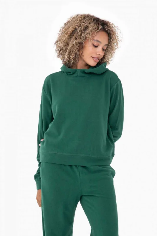 Women's Mono B | Comfort Blend Fleece Hoodie Pullover | Hunter Green Hoodie with Puffed Sleeves Voluminous Trendy