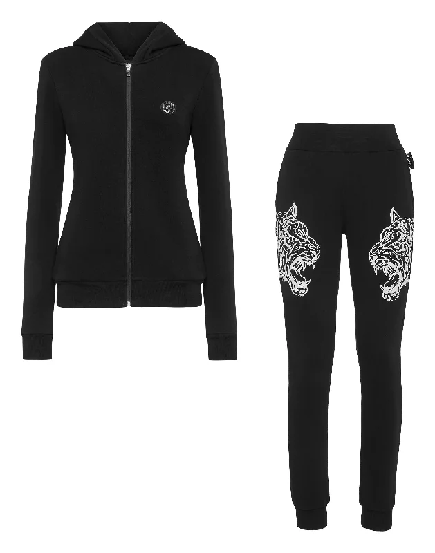 Jogging Tracksuit: Hoodie/Trousers Tiger Hoodie with Thumb Holes Functional Cozy