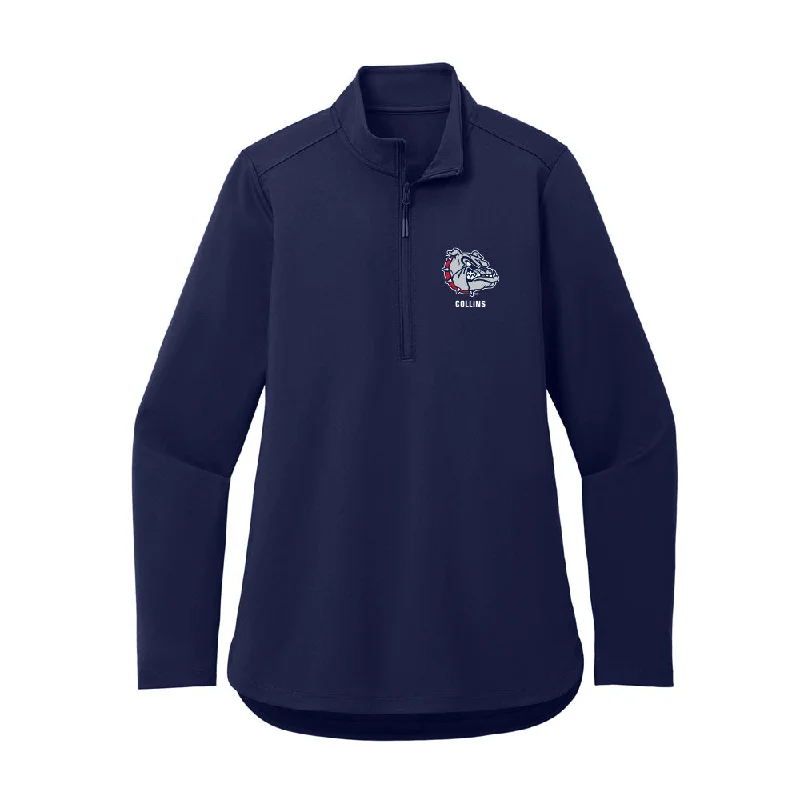 Gonzaga - NCAA Women's Soccer : Willow Collins - Women's Premium Quarter Zip Jacket Notch Collar Peter Pan Collar Cowl Neck