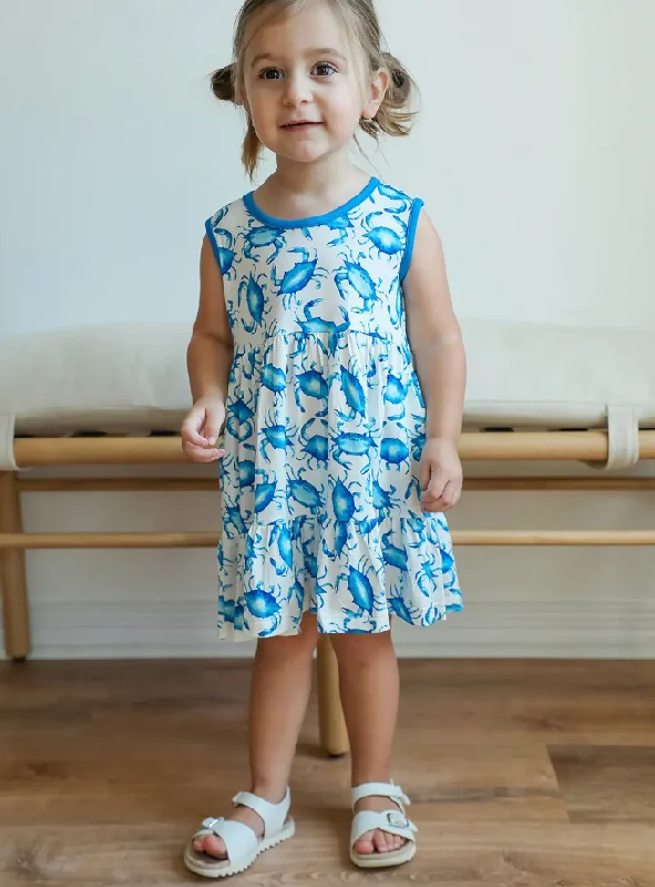 BLUE CRAB BAMBOO TIERED TWIRL DRESS WITH POCKETS Tunics Luxurious premium