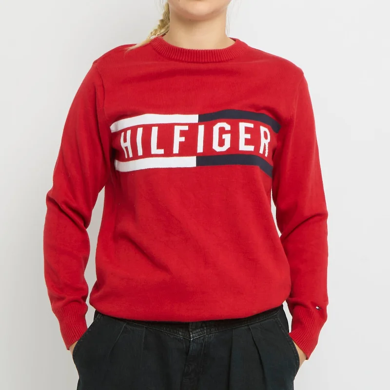 Tommy Hilfiger Graphic Knitted Sweater-UK 14 Satin Fabric Silk Fabric Chiffon Fabric