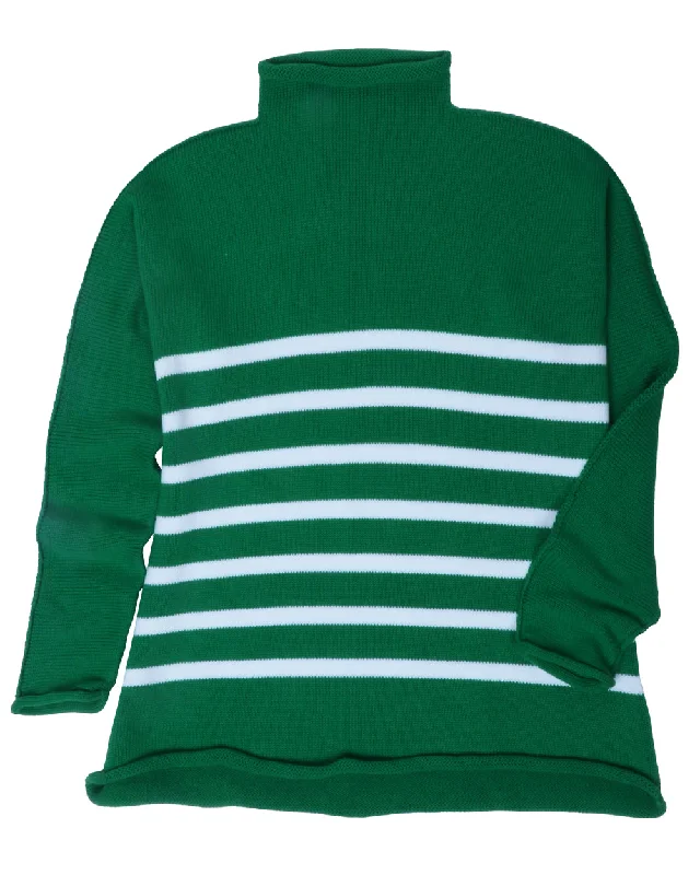 Clover and White Stripe Monterey Sweater Ribbed Striped Patterned