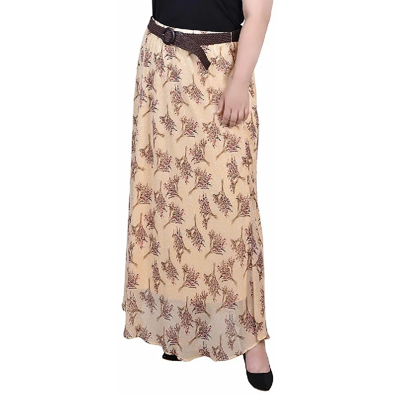 NY Collection Womens Plus Full Length Printed Maxi Skirt elastic waist skirt