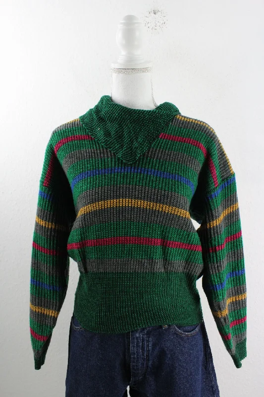 Vintage Knitted Sweatshirt (S) Hoodie with V-Neck Classic Versatile