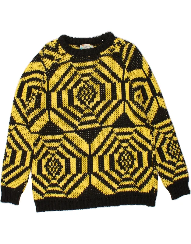 VINTAGE Womens Abstract Pattern Crew Neck Jumper Sweater UK 20 2XL Yellow Iron Safe Non-Iron Wrinkle Free VINTAGE Womens Abstract Pattern Crew Neck Jumper Sweater UK 20 2XL Yellow Iron Safe Non-Iron Wrinkle Free