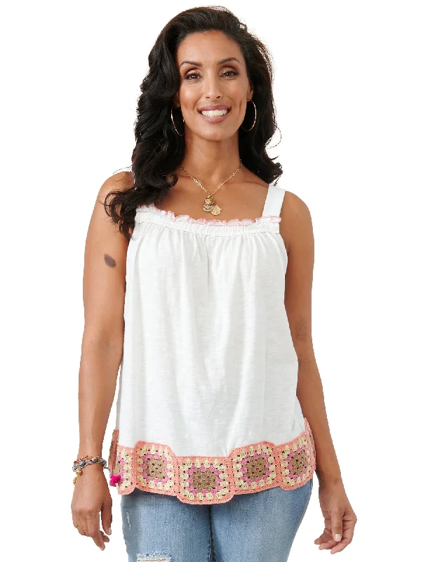 Democracy Womens Ruffle Edge Crochet Hem Tank Top lemon yellow tank
