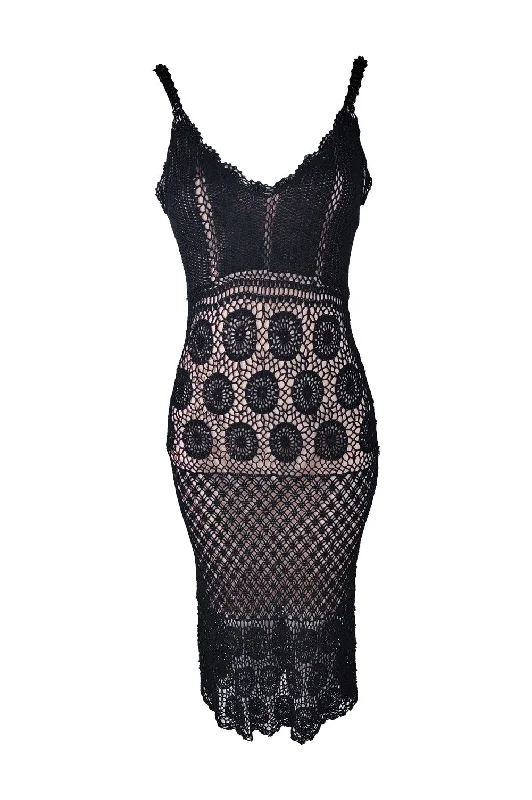 Ronit Zilkha Vintage Y2K Black Beaded Crochet Dress Tunics Trousers formal