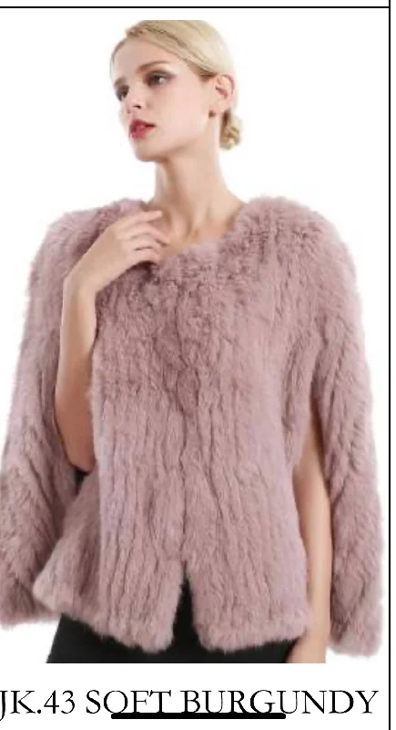 Rabbit Fur Cap Jackets Notch Collar Peter Pan Collar Cowl Neck