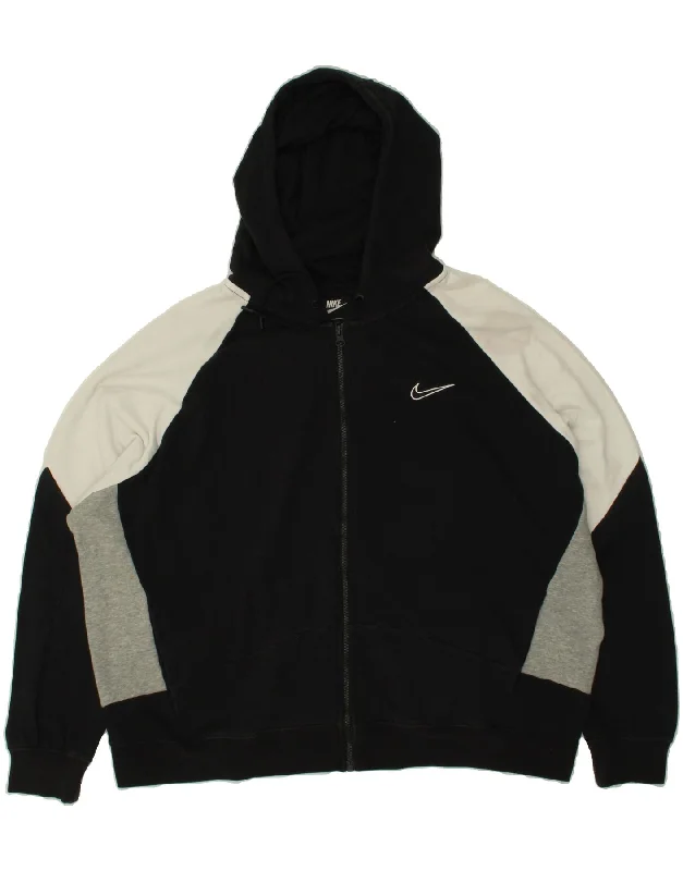 NIKE Womens Oversized Zip Hoodie Sweater UK 18 XL Black Colourblock Cotton Satin Fabric Silk Fabric Chiffon Fabric