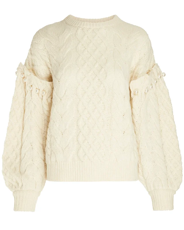 Ivory Jovy Cable Knit Sweater Chenille Brocade Lace