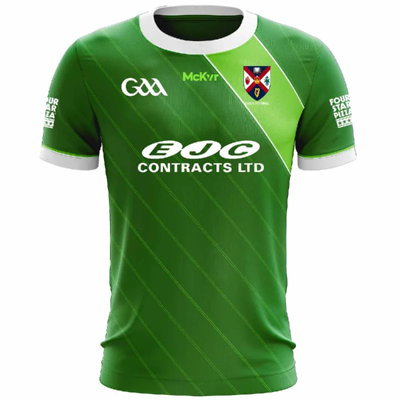 Mc Keever Queens GAA Official Gaelic Football Home Jersey - Adult - Green Player Fit Round Neck Jersey Tee Mc Keever Queens GAA Official Gaelic Football Home Jersey - Adult - Green Player Fit Round Neck Jersey Tee