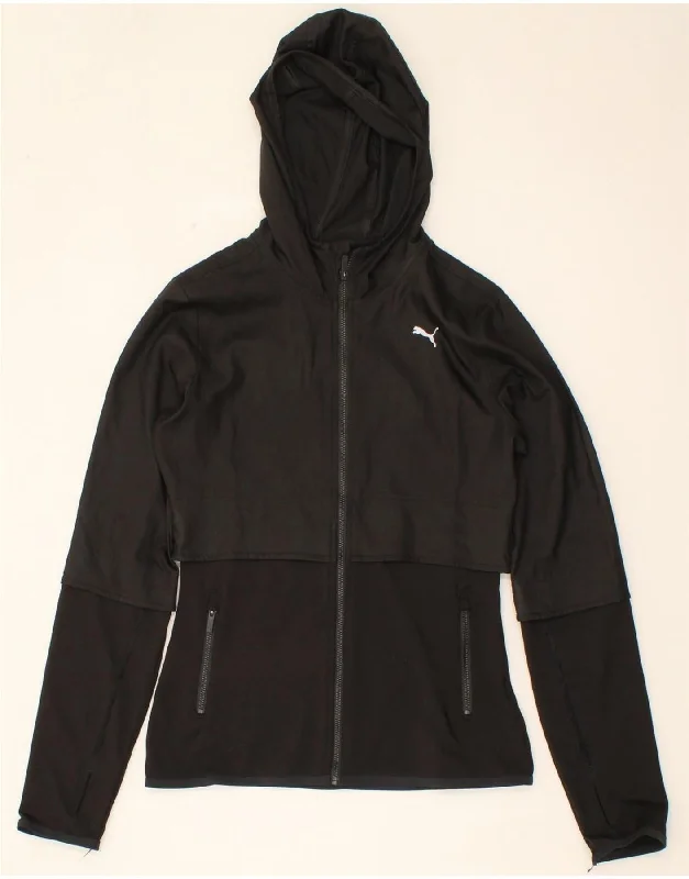 PUMA Womens Zip Hoodie Sweater UK 8 Small Black Elasticated Padded Insulated