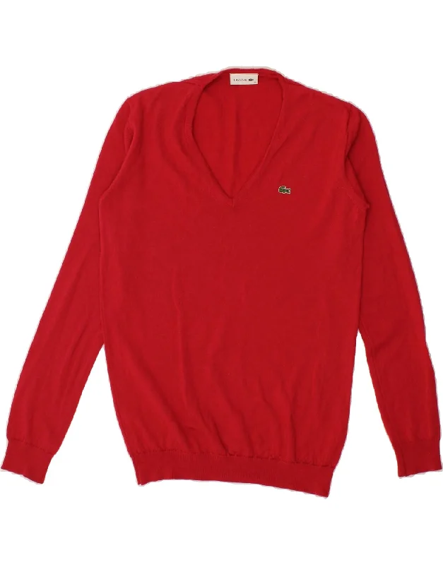 LACOSTE Womens V-Neck Jumper Sweater Size 44 Large Red New Wool Collared Crew Neck Turtle Neck