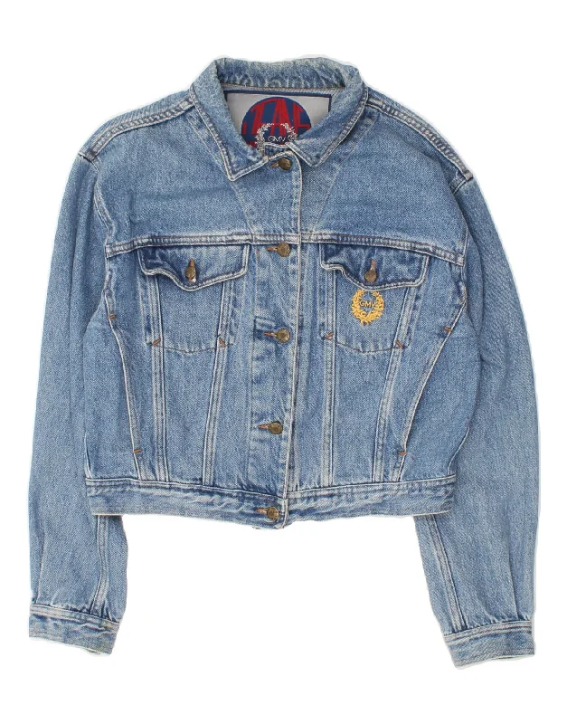 VINTAGE Womens Crop Denim Jacket IT 42 Medium Blue Cotton Denim Jacket Leather Jacket Suede Jacket