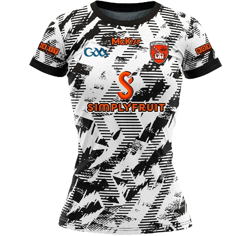 Mc Keever Armagh GAA Official Goalkeeper Jersey - Womens - White/Black Animal Print Jersey Tee