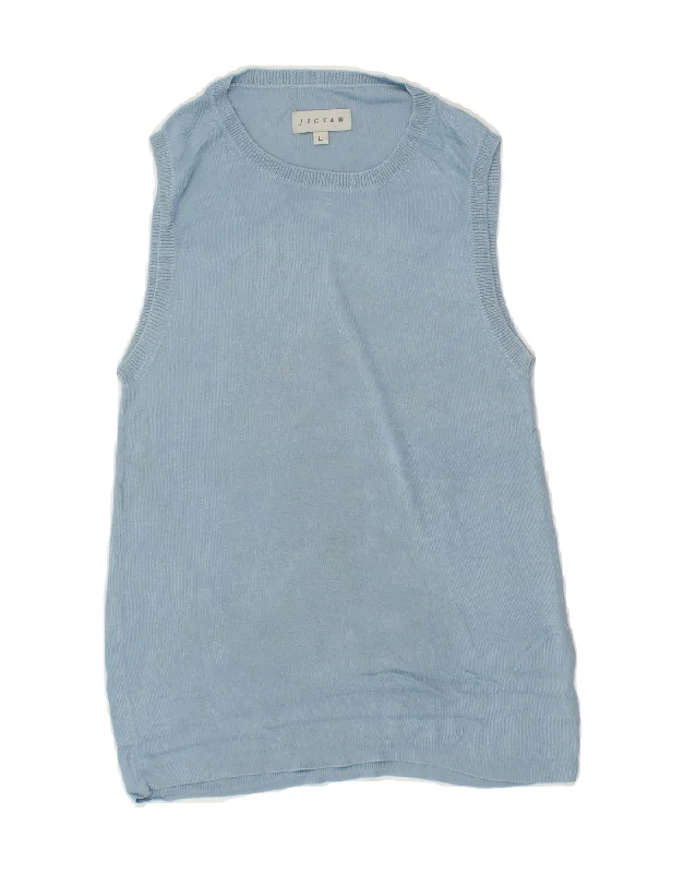 JIGSAW Womens Vest Tank Top UK 14 Large Blue solid color tank
