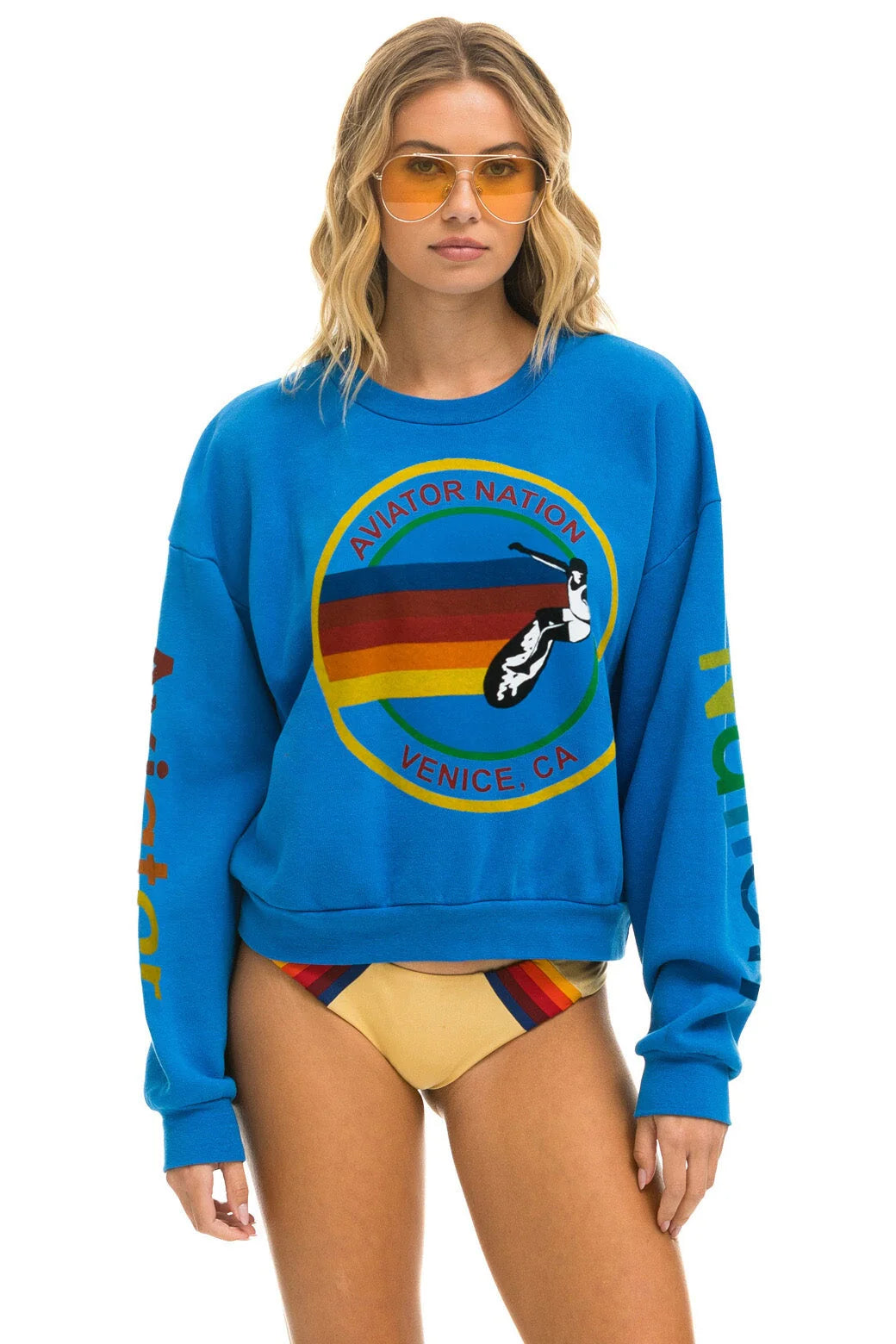 Aviator Nation- Crew Sweatshirt Relaxed Ocean Hoodie with Drawcord Adjustable Secure