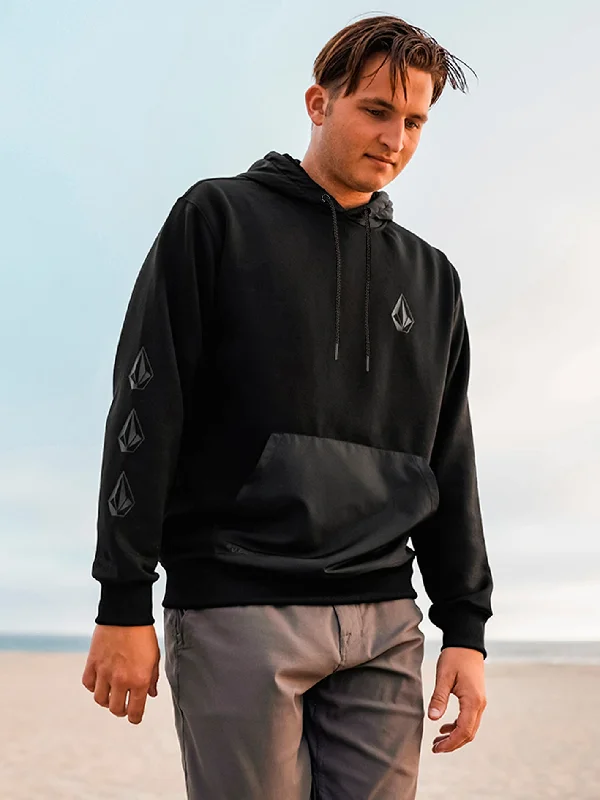 Iconic Tech Pullover Hoodie - Black Hoodie with Camouflage Military Edgy
