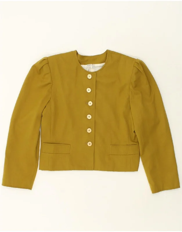 VINTAGE Womens Crop 6 Button Blazer Jacket UK 12 Medium Khaki Wool Stand-Up Collar Roll-Neck Collar Turtle Neck VINTAGE Womens Crop 6 Button Blazer Jacket UK 12 Medium Khaki Wool Stand-Up Collar Roll-Neck Collar Turtle Neck