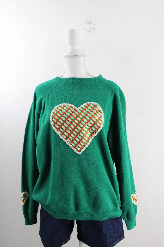 Vintage Heart Sweatshirt (XL) Hoodie with Mock Neck Collared Structured