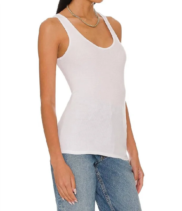 Stretch Silk Knit Tank - White glitter tank top