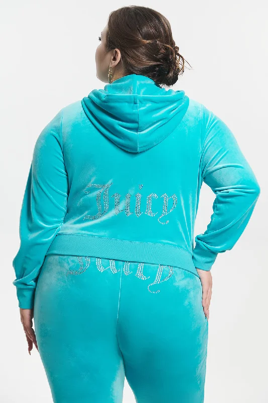 Plus-Size OG Big Bling Velour Hoodie Hoodie with Belted Waist Structured Tailored