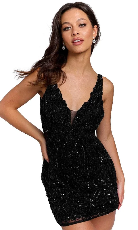 Primavera Couture 3822 - Beaded V- Back Homecoming Dress Tunics Versatile functional Primavera Couture 3822 - Beaded V- Back Homecoming Dress Tunics Versatile functional
