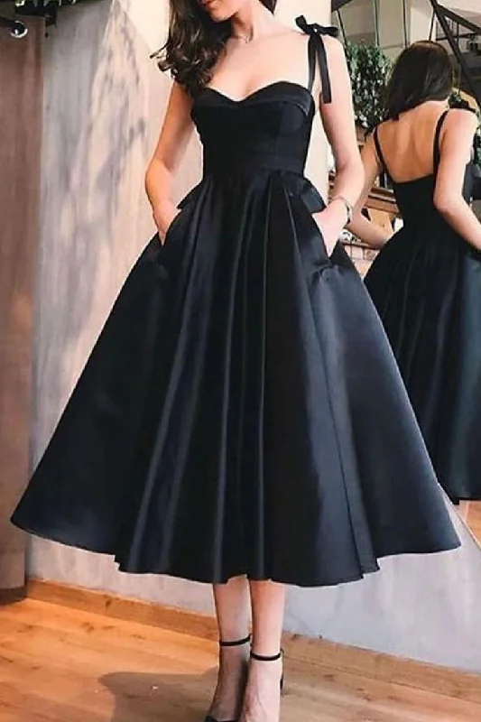 Simple Black Sleeveless A Line Satin Homecoming Dresses Tunics New arrival