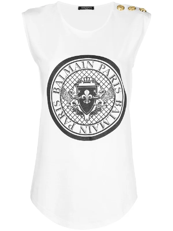 logo-print tank top ivory tank top