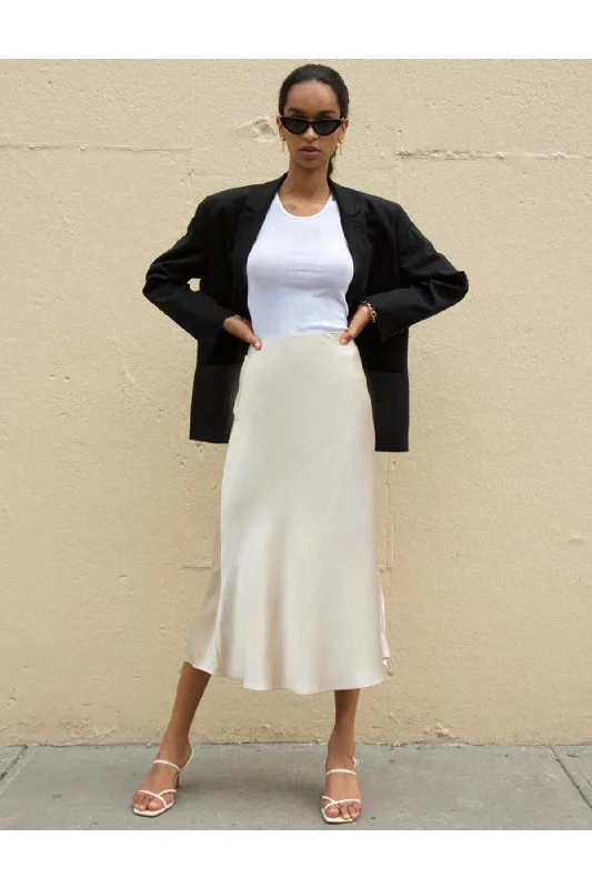 Beige Satin Midi Skirt corduroy skirt durable