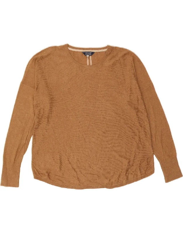 JOULES Womens Boat Neck Jumper Sweater UK 16 Large Brown Cotton Front Pockets Side Pockets Patch Pockets